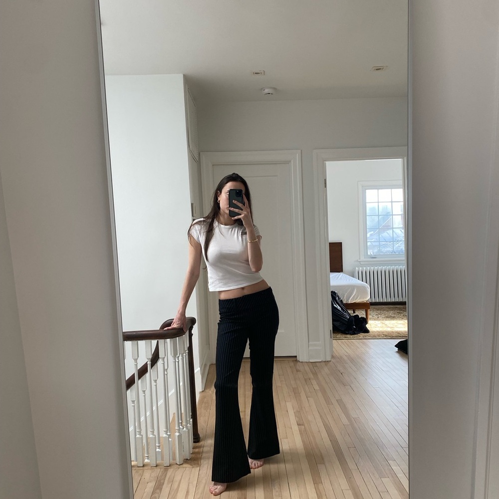 Black Flared Trouser Pants with pinstripe